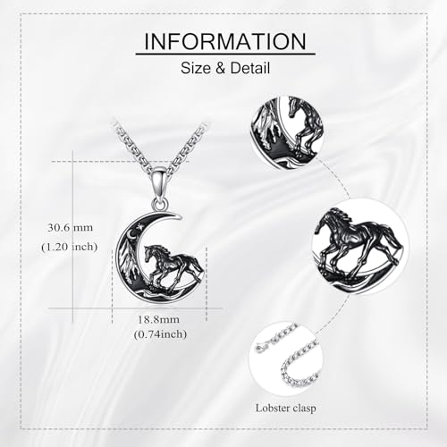 Sterling Silver Cute Animal Pendant Necklace Fox/Snake/Unicorn/Owl on Moon/Rabbit/Horse Necklace Jewelry for Women Mom Sister - style: Horse Moon