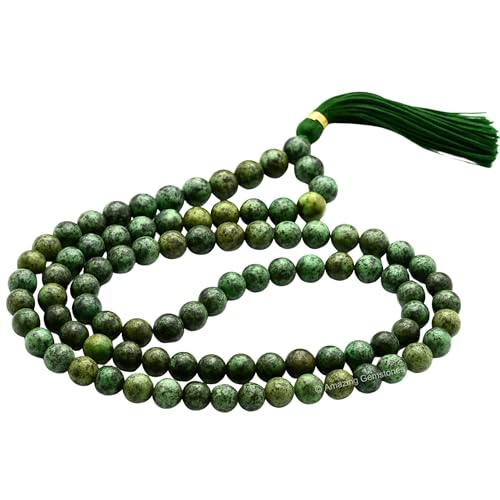 Amazing Gemstone Japa Mala 108 Prayer Beads Necklace and Wrist Mala Bracelet for Meditation - color: African Turquoise, size: Without Knots