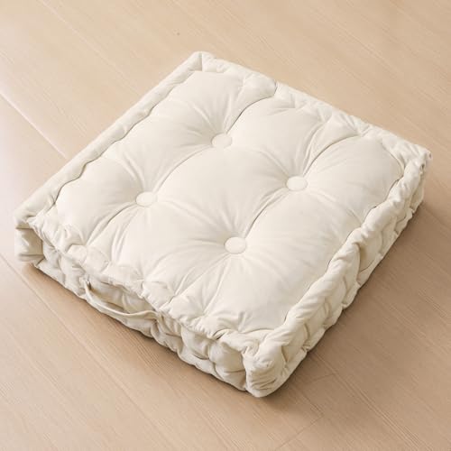 Square Floor Pillows, Large Floor Cushion for Adults Kids, Meditation Floor Pillow Seating Cushion with Shredded Memory Foam and Silk Wadding, 20"x20"x5" Ivory - color: Ivory, size: 1 Pack
