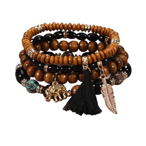 Caiyao 4Pcs Bohemia Multilayer Stackable Elephant Leaf Tassel Bracelets Colorful Wooden Resin Beaded Stretch Bracelets for Women Men Summer Beach Boho Vacation Hawaii Jewelry Gifts - style: StyleE