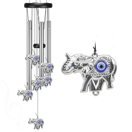 Memorial Wind Chimes, Angel Wind Chimes for Outside Clearance, Elephant Gifts for Women, Outdoor/Indoor Hanging Decorations for Patio, Porch, Garden Decor, and Backyard (Evil Eye Elephant)