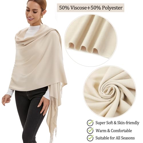 Pashmina Scarf and Shawl - Soft Women Pashminas Wrap for Wedding Evening Party dresses - color: Beige