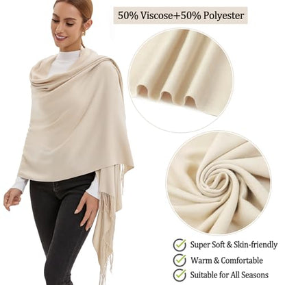Pashmina Scarf and Shawl - Soft Women Pashminas Wrap for Wedding Evening Party dresses - color: Beige