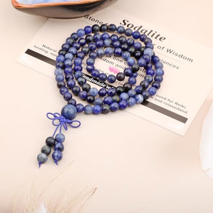 AD Beads 6mm 8mm 108 Prayer Mala Jasper Elastic Bracelet - Handmade Yoga Meditation Healing Power Energy Gifts for Unisex Adult. - color: Sodalite(Wisdom)