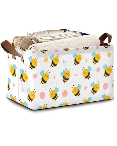 Cute Bee Storage Basket,Collapsible Storage Bin Cubes for Living Room Bedroom Blankets Home Storage 17x11.5x10Inch - color: Cute Bee
