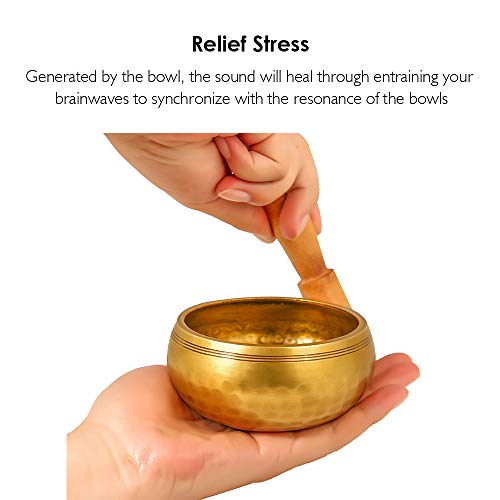 4.2'' Tibetan Meditation Yoga Singing Bowl Set, Hand Hammered Singing Bowl With Mallet & Silk Cushion, For Meditation, Chakra Healing, Prayer, Yoga and Mindfulness