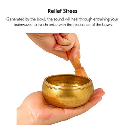 4.2'' Tibetan Meditation Yoga Singing Bowl Set, Hand Hammered Singing Bowl With Mallet & Silk Cushion, For Meditation, Chakra Healing, Prayer, Yoga and Mindfulness