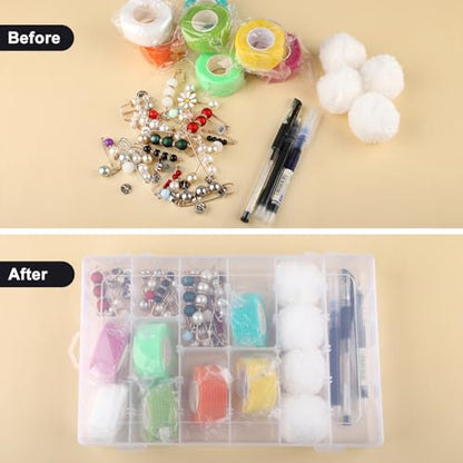 4 Pack 36 Grid Bead Organizer Box, Clear Plastic Small Parts Organizer with Dividers, Bead Storage Containers for Jewelry Craft DIY Thread Fishing Tackle