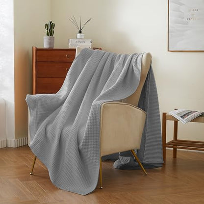 100% Cotton Waffle Blanket (Gray - Full Size - 84 * 90''), Pre-Washed and Anti-Shrinkage Soft Lightweight Bed & Couch Blanket, 380 GSM Waffle Weave Throw Blanket for All Seasons - color: Light Grey, size: Full (84"*90")