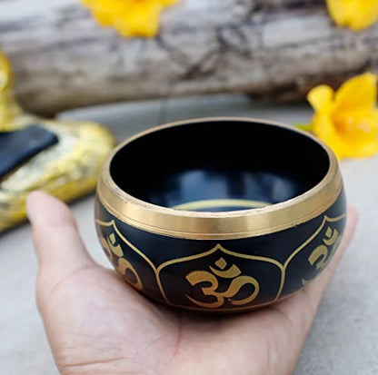 Yoga Meditation Om Peace Singing Bowl/Red Velvet OM Cushion/Wooden Mallet Set - color: Black, size: Small