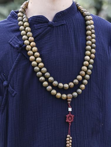 Natural Green Sandalwood 108 Mala Bead Necklace Buddhist Prayer Beads for Meditation or Yoga - style: 10mm Beads