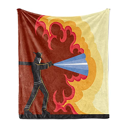 Lunarable Flame and Water Soft Flannel Fleece Throw Blanket, Man Putting Out The Flames with a Hose Hot and Dangerous Emergency, Cozy Plush for Indoor and Outdoor Use, 50" x 60", Red Yellow - color: Red Yellow, size: 50" x 60"