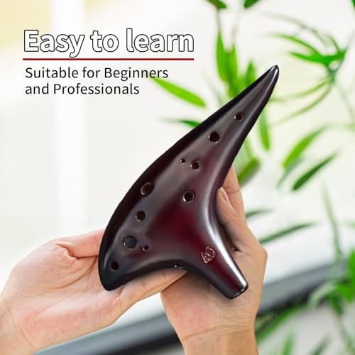 “Ocean Notes” 12 Hole Sweet Potato Ocarina Graceful Shape Pottery Ocarina in Alto C (Smoked Coffee) - style: Smoked Coffee