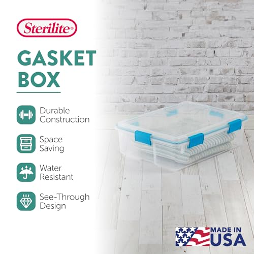 Sterilite 4-Pack Gasket Box, Home Storage Organizer Bins with Lids, 37 Quart – Stackable Clear Plastic Containers for Bedroom, Bathroom, Garage, Basement, or Attic - size: 37 Quart, style: 4 Pack