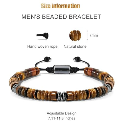 VIBILIA Healing Crystal Bracelets Beaded Bracelets for Men Women Natural Stone Adjustable Bracelets Unique Gifts for Father Son Grandfather Brother Friend - color: TigerEyeStone