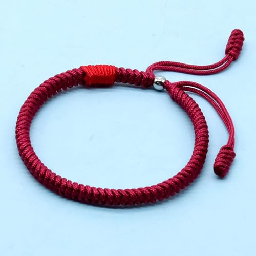 LAMIBEE Original Tibetan Bracelet Black Red and Multicolor Buddhism Handmade Knot Lucky Rope Bracelet Friendship and Couple Bracelet - color: Dark Red Protection
