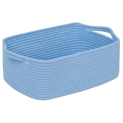 CubesLand Cute and Durable Small Cotton Rope Basket for Organizing, Woven Closet Storage Bin,Shelves Closet Storage Basket, Bathroom Storage Organizer Bin, Nursery Toy Basket Bin, Blue Basket - color: Blue, size: 14''x10''x5''