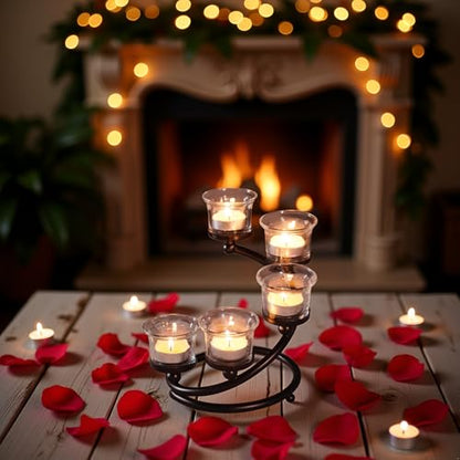 1PC Clear Chunky 5 Cups Metal Tea Light Candle Holders for Table Centerpiece, Glass Votive Tealight Holders/Candelabra Candlestick Holders for Wedding,Party, Anniversary,Christmas(Black) - color: Black