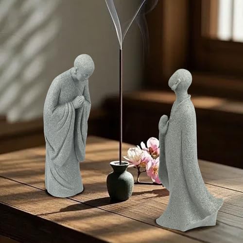 Meditation Faceless Monk Statue, Sandstone Buddha Monk Figure Decoration for Minimalism Space/Desktop Ornament