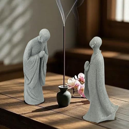 Meditation Faceless Monk Statue, Sandstone Buddha Monk Figure Decoration for Minimalism Space/Desktop Ornament