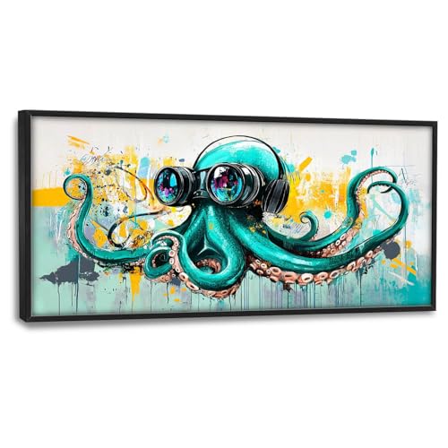 Ocean Octopus Large Wall Art Nautical Pictures Wall Decor Green Canvas Octopus Print Painting Modern Artwork Home Decoration for Living Room Bathroom Bedroom Office Framed 60"x30" - color: Octopus, size: 60"L x 30"W