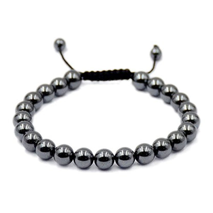 AD Beads Unisex 8mm Gemstone Bracelets Healing Macrame Adjustable 7-9 Inches || wear this healing natural gemstone bracelet help to erase your pain and fear || recover your energy||| - color: Hematite