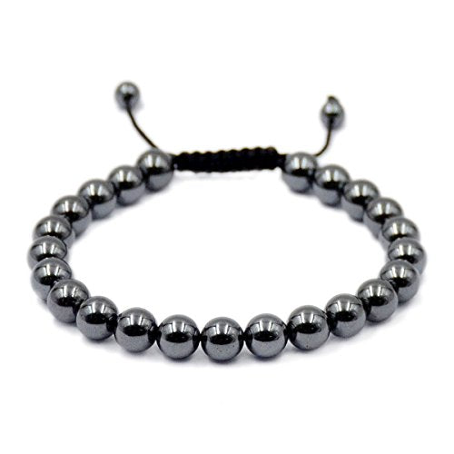 AD Beads Unisex 8mm Gemstone Bracelets Healing Macrame Adjustable 7-9 Inches || wear this healing natural gemstone bracelet help to erase your pain and fear || recover your energy||| - color: Hematite