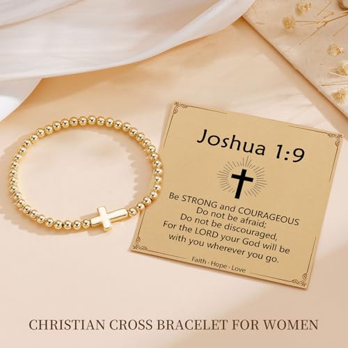 Cross Bracelet for Her,14K Gold Bracelets for Women,Beaded Bracelets as Christian Confirmation Religious Baptism Gifts for Women Teen Gold Jewelry - color: Baptism-01