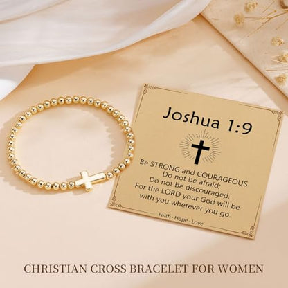 Cross Bracelet for Her,14K Gold Bracelets for Women,Beaded Bracelets as Christian Confirmation Religious Baptism Gifts for Women Teen Gold Jewelry - color: Easter-01