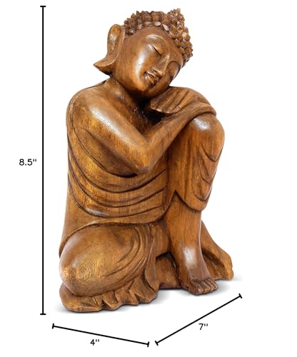 G6 Collection 8" Wooden Serene Sleeping Buddha Statue Hand Carved Sculpture Handmade Figurine Decorative Home Decor Accent Handcrafted Art Traditional Modern Decoration (Small) - size: Small