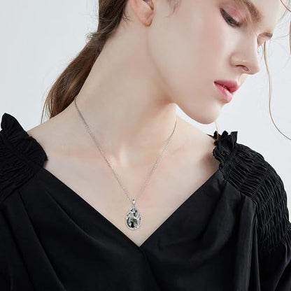 Moss Agate Tree of Life Black Cat Necklace for Women Family Tree Pendant Jewelry Birthday Gifts