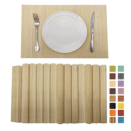 Set of 12 Pcs Bamboo Placemats Sushi Rolling Mat Japanese Style Natural Anti-Slip Bamboo Placemats Washable Heat-Resistant Table Mats for Dining Room and Kitchen（ Natural Color） - color: Natural Color, size: Set of 12