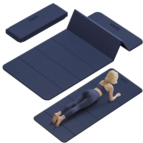Foldable Yoga Mat,74"Lx32"Wx1/3"Thick,Folding Exercise Mat,Non-slip Wide Pilates Mats for Home Workout/Travel, Portable Yoga Mat Thick for Yoga/Pilates/Camping/Floor Exercises - color: Navy Blue