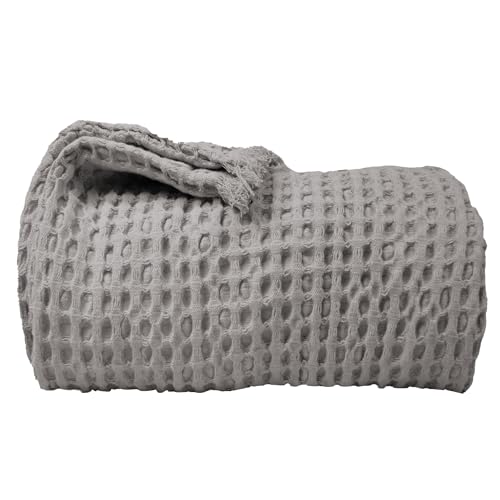The Fine Living Co. 100% Cotton Waffle Throw Blanket - Lightweight, Soft and Breathable Throw Blanket for All Season- Skin-Friendly Blanket for Couch, Bed, Sofa- 50”x60” inches, Mineral Gray