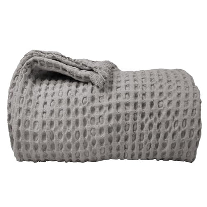 The Fine Living Co. 100% Cotton Waffle Throw Blanket - Lightweight, Soft and Breathable Throw Blanket for All Season- Skin-Friendly Blanket for Couch, Bed, Sofa- 50”x60” inches, Mineral Gray