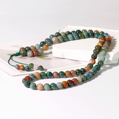 Simple Crystals and Stones Beaded Necklace Protection Balance Meditation Long Necklaces for Women and Men Amulet Jewelry - style: Indian Agate