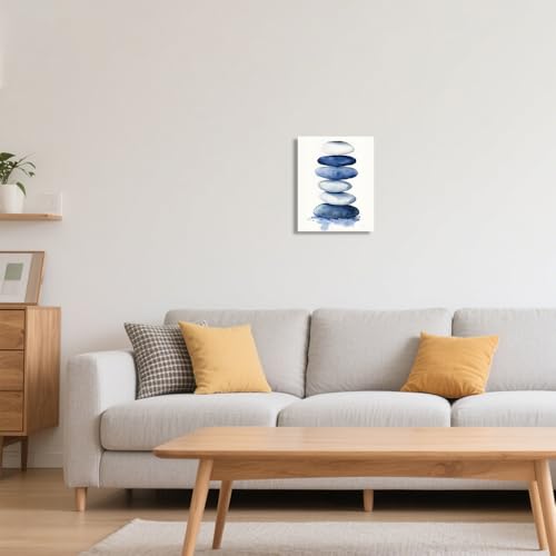 ZQQART Zen Stone Canvas Wall Art Blue and White Zen Stone Paintings Bathroom Pictures Relaxing Spa Meditation Room Spiritual Artwork for Living Room Framed (16W x 20L) - size: 16W" x 20L"