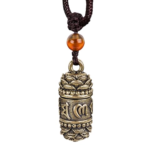 Brass Shurangama Mantra Tibetan Prayer Wheel - Spinning Buddhist Necklace with Sutra Inside, Brings Peace and Blessings, with Necklace Cord, for Good Luck and Peace, feng shui - color: Lotus