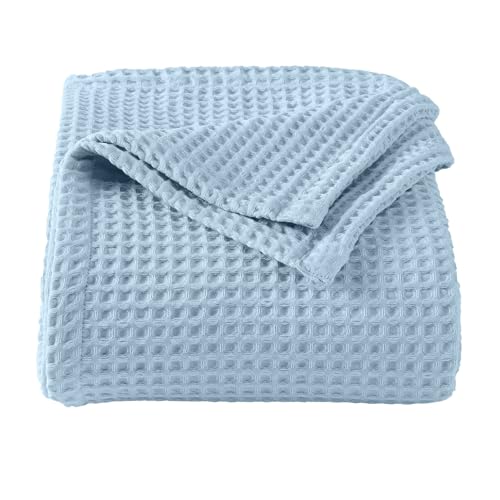 100% Cotton Waffle Weave Queen Bed Blanket | Soft, Breathable, and Lightweight Blanket for All-Seasons | Perfect for Layering | Brielle Collection (Full/Queen, Sky Blue) - color: Sky Blue, size: Full / Queen