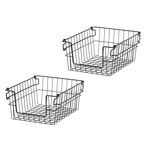 TRINITY 2-Pack Stackable Metal Wire Storage Baskets With Handles, Black, 11 Inches - color: Black, size: 11 Inches