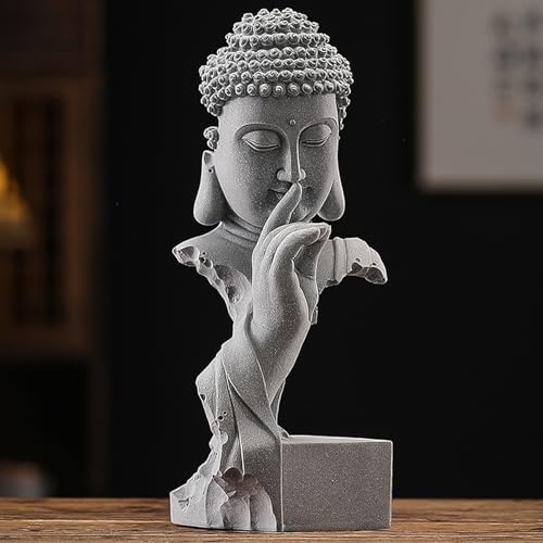 AETVRNI Shh, Please Keep Quiet-Sakyamuni Buddha Statue, Sandstone Zen Statues Meditation Decor, Buddha Figurines for Relaxation Peaceful Home Accents Spiritual Decor,L - size: Large