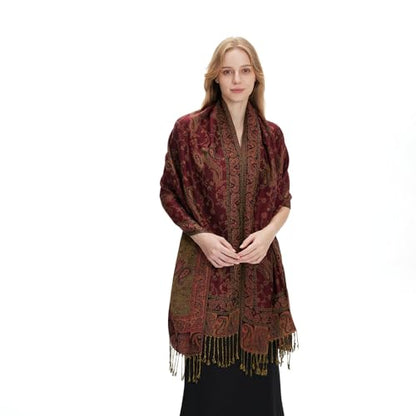 zero season Boho Paisley Pashmina Shawl Wrap Lightweight Scarf for Women, Silky Feel Bohemian Wrap for Travel & Daily Wear