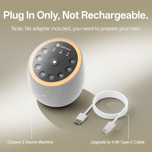Hotmoon Sound Machine for Sleep, Cocoon 2 White Noise Sound Machine with 40 Relaxing Sounds, Dual-Speaker & Timer, 8 Night Light, Pink Brown Green Noise for Sleeping Adults, Office Privacy, Plug-in - size: Light Gray