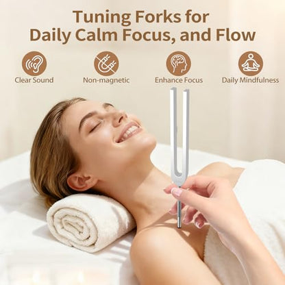 Tuning Forks for Healing Set, 128Hz, 136Hz, 256Hz, 512Hz Tuning Forks with Activator, Chakra Sound Therapy Music Tuning Instruments for Stress & Sleep/Yoga/Meditation with Anti-Slip Sponge & Pouch