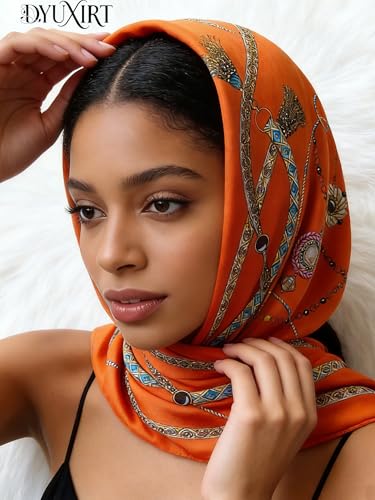 100% Mulberry Silk Oversized Women’s Sun-Shielding Shawl Formal Evening Neckwear Featherlight Airy - color: N27-amber Motif Wrap（69" X 21"inch）