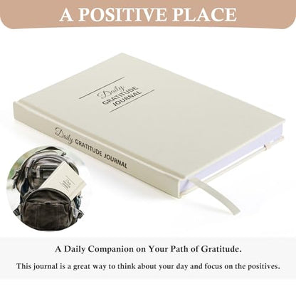 Comkiso Gratitude Journal with 4 Inspirational Stickers: Undated Daily Gratitude Journal for Women and Men - More Happiness, Affirmation, and Mindfulness in A Few Minutes with Prompts & Quotes (Beige) - color: A. Beige