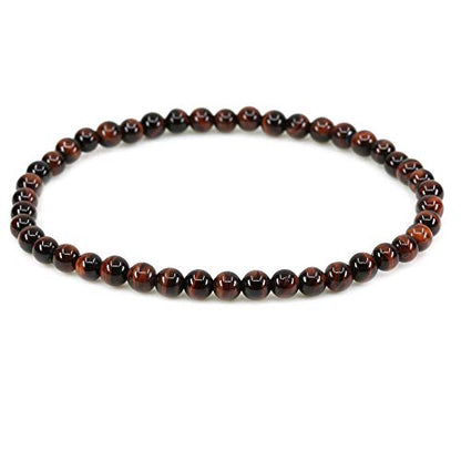 Keleny 4mm Natural Round Beads Gemstones Rock Crystal Stretch Bracelet 7 Inch Unisex - color: Heated Red Tiger Eye