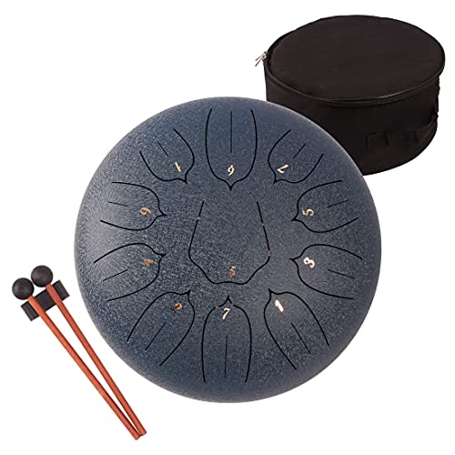 Steel Tongue Drum 12 Inch 11 Notes for Adults - Ethereal Metal Instrument for Meditation & Yoga with Music Book, Mallets & Carry Bag (Navy) - color: Dark Blue