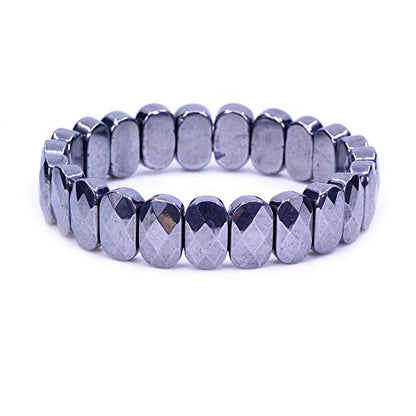 Keleny Semi Precious Stones 14mm Faceted Oval Beads Crystal Rock Elastic Bangle 7.5 Inch - color: Terahertz Jasper