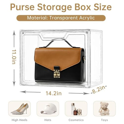 Purse Organizer for Closet,Clear Acrylic Display Case for Handbag Organizer, Purse Storage Box with Magnetic Door, Plastic Storage Bins for Book, Collectibles, Cosmetic (9 Pack)